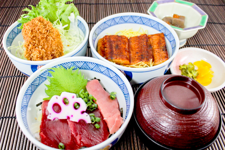 満腹３色丼セット【ミニうなぎ・ミニ鉄火・ミニヒレカツ】